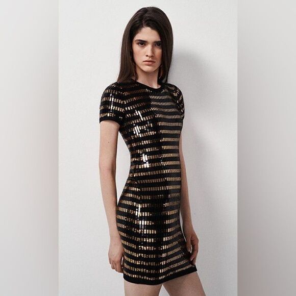 Ralph Lauren Spring 2019 Collection Metallic Gold Sequin Stripe Body Con Dress - Picture 6 of 16
